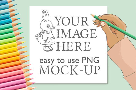 Square Coloring Book Page Mockup Crayons